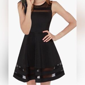 Black Mesh Slim Sleeveless Short Mini Flare Dress